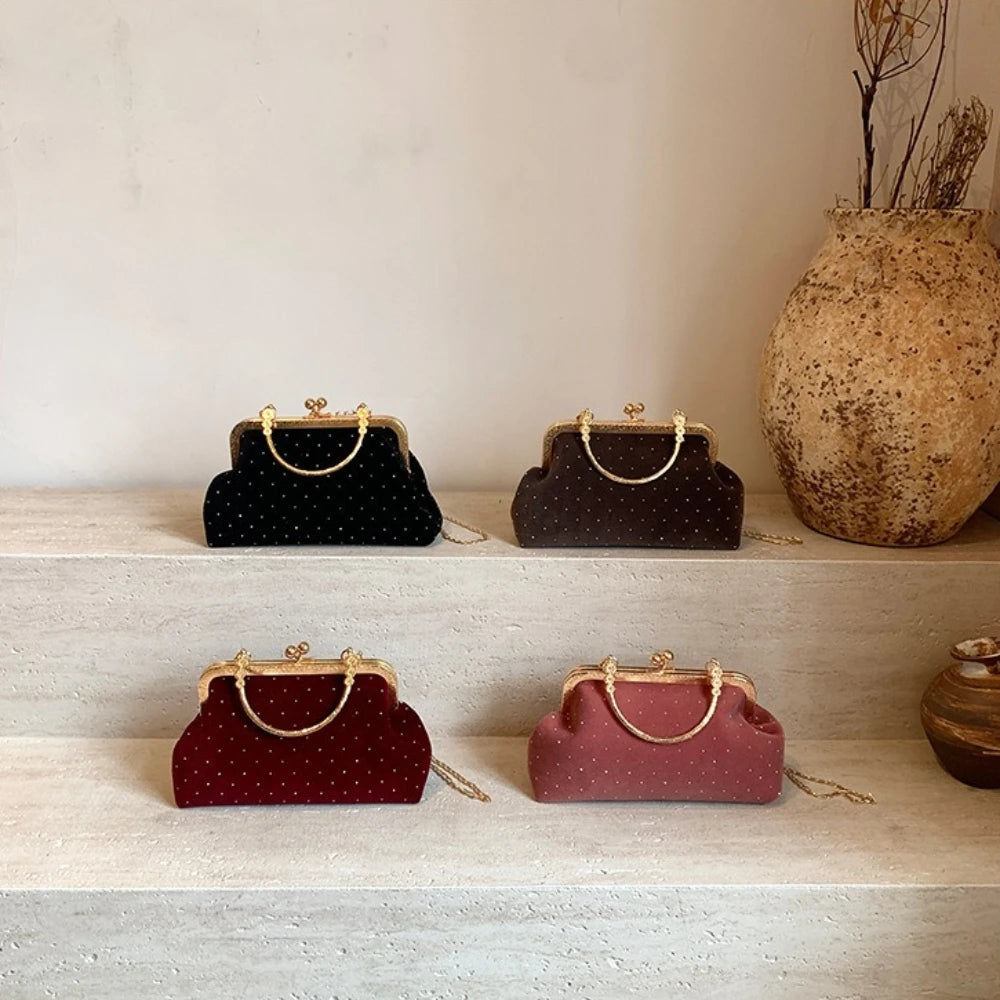 Luxury Design Women's Evening Clutch Purse Dinner Party Ladies Small Clip Shoulder Bag Handbags Retro Female Chain Crossbody Bag