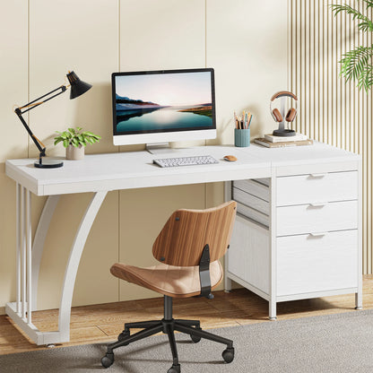 Tribesigns Computer Desk with 3 Drawers, 59-Inch PC Desk with Reversible Drawers, Industrial Study Writing Table Workstation