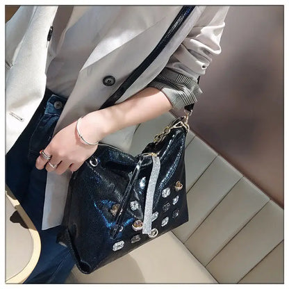 2026 New Fashion Diamonds Women Handbags Genuine Leather Tote Bag Large Capacity Work Commute Leisure Versatile Shoulder Bags