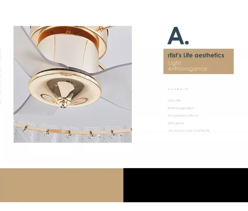 Nordic Luxury Crystal Ceiling Fan Light Modern Minimalist Dining Room Hotel Pendant Lights Living Room Bedroom Silent Fan lamp