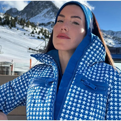 Thicken Print Cotton Jumpsuits Women High Neck Long Sleeves Zipper Belts Warm Ski Wears Female 2026 Winter New Chic Ski Jumpsuit