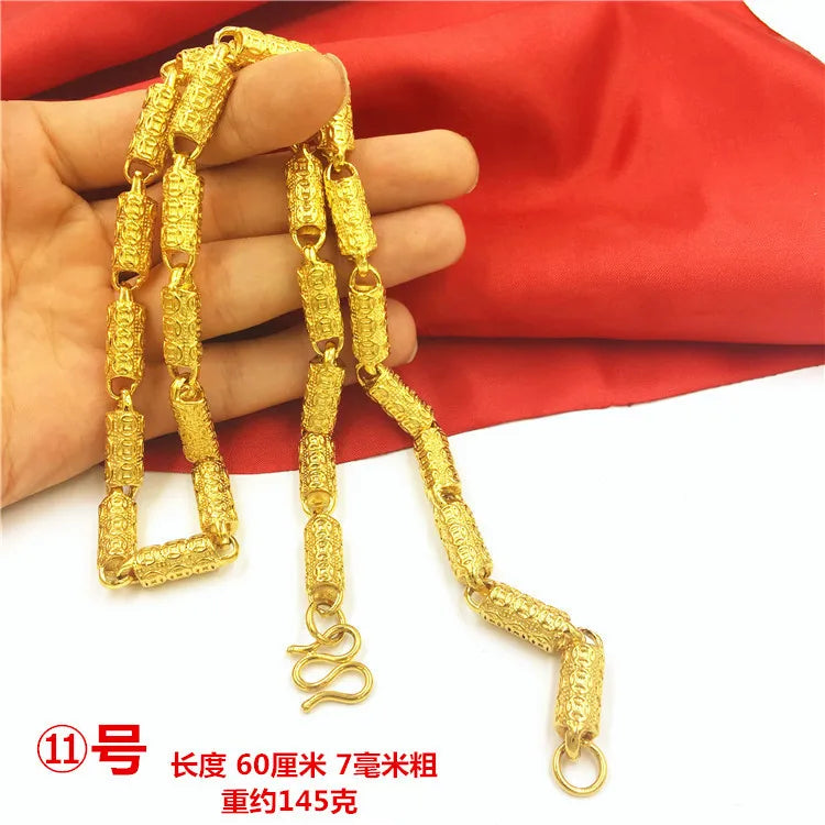 Bold Collection Necklace Men's 24K Gold AU999 - 24K Gold Double Dragon Head Bead, Hexagonal Cloud, Prestige Heirloom
