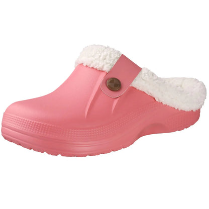 Shevalues Fuzzy Men Clogs Slippers Winter Fur Men Slippers Waterproof Garden Shoes Men Warm House Shoes Anti-slip Fur Slippers