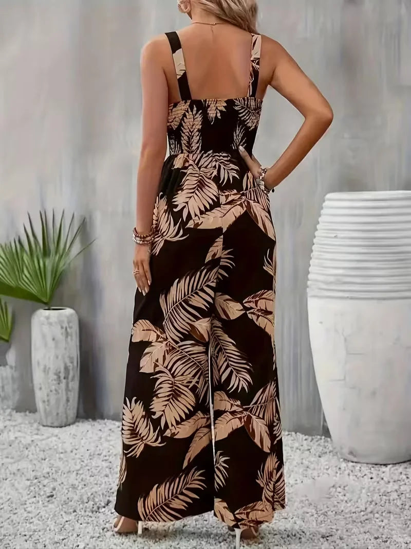Women's Summer Elegant Back Hugging Tropical Printed Overalls