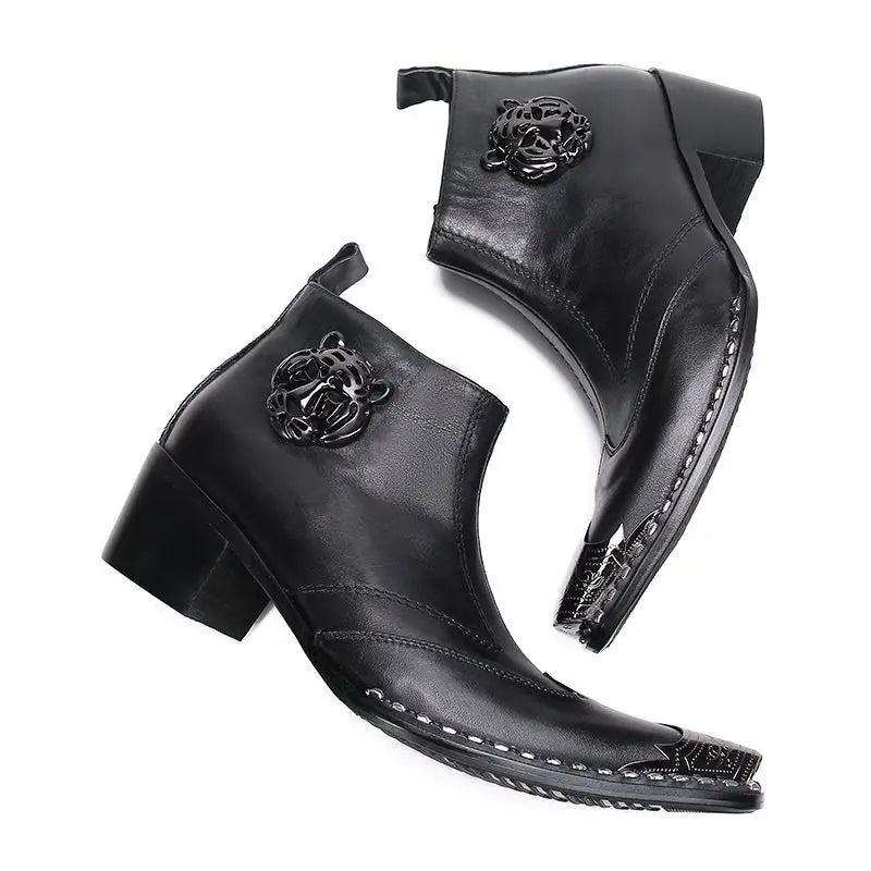 Fashion Luxury Men Boots Genuine Leather Ankle Sanke Boots Men Italian Business Dress Shoes Pointed Toe Cowboy Boots