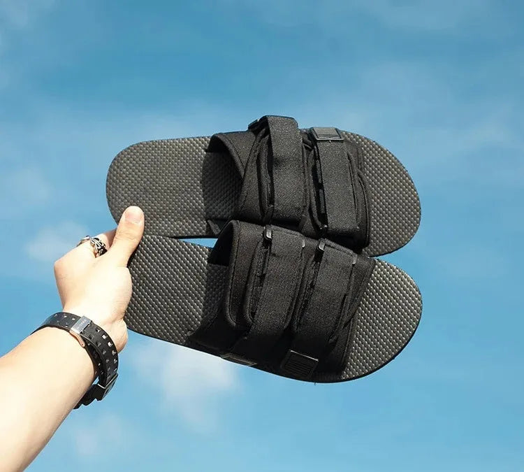 High Quality Outdoor Men Slippers Hook&Loop Canvas Casual Couple Shoes Slip-on Beach Slippers Sandals Women Shoes Flip Flops