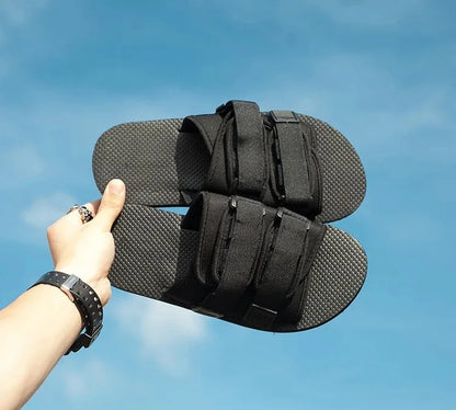 High Quality Outdoor Men Slippers Hook&Loop Canvas Casual Couple Shoes Slip-on Beach Slippers Sandals Women Shoes Flip Flops