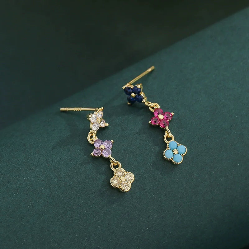 925 Sterling Silver Colorful Four-Leaf Petal Ring for Women Light Luxury, High-End, Trendy Fashion Fine Jewelry Gifts