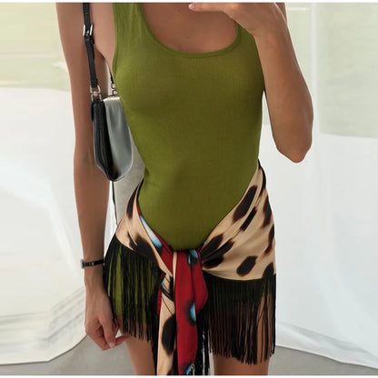 Fashion Vintage Printed Tassel Square Scarf Women Fringe Patchwork Shawl Waist Seal Accessories 2026 Spring Summer Street Shawls