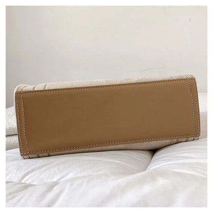 Women's Khaki Velour Tote Bag Original Letter Print Medium Ladies Shopper Handbag Female Square Medium Shoulder Bags