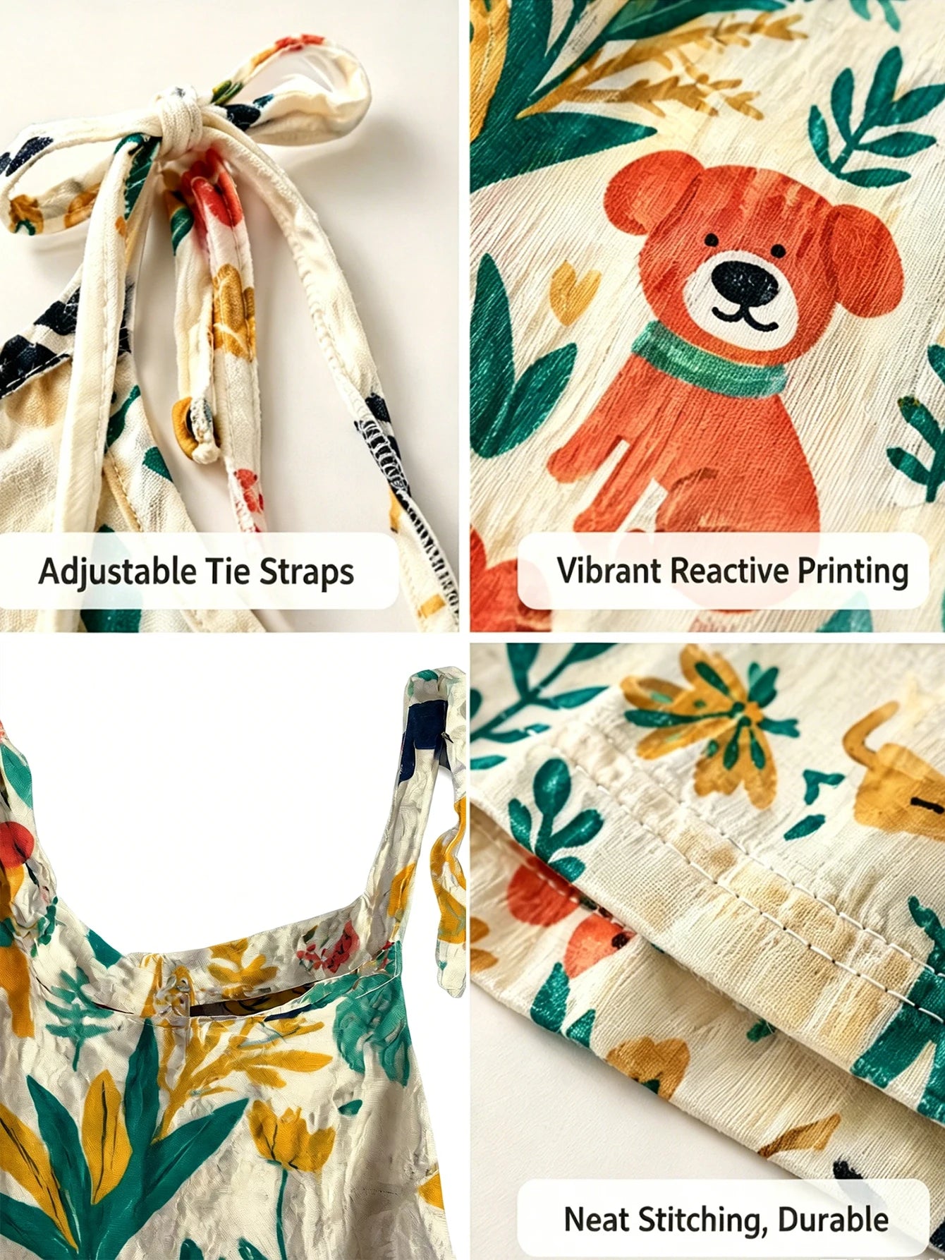 Cute Puppy Print Women's Jumpsuit, Breathable Cotton-Like Jumpsuit