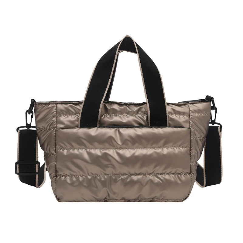 2025 Winter Luxury Quilted Tote Bag Women Fashion Down Puffer Shoulder Bag Large Capacity Crossbody Messenger Purse Nylon Gift