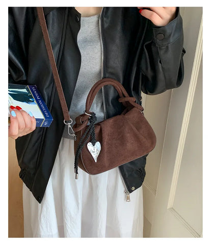 Small Suede Fashion Leather Shoulder Bags for Women 2025 Luxury Designer Brand Trend Crossbody Bag Females Short Handle Handbags
