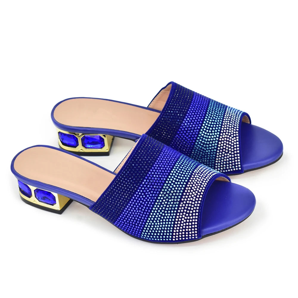 Latest Shoes Women Luxury Rhinestone Crystal Pumps 2024 New Fashion Slippers Sandals Party Low Heels Elegant Italian Women Shoes