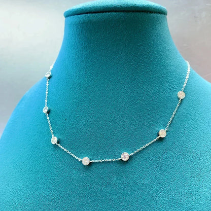 3mm D Color Full Moissanite Tennis Necklace with Certificate 925 Sterling Silver Bezel Set Bubble Round Cut Diamond Neck Chain