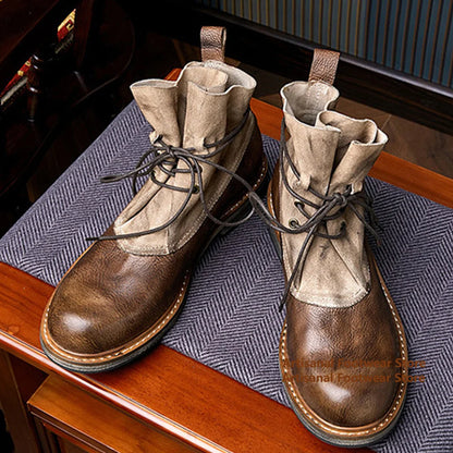 Vintage Thick-Soled Boots Genuine Leather High Top Lace Up Men's Booties British Style Trendy Handmade Cowhide Men's Shoes
