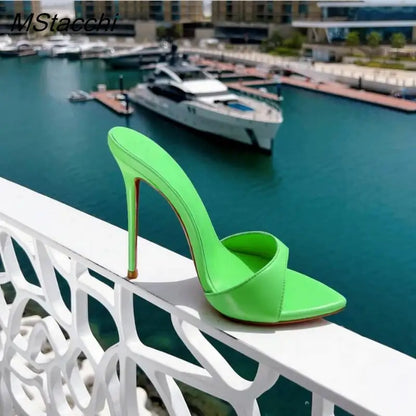 Super-high Heel Slippers Women Shoes Summer Peep Toe Mixed Colors Stiletto Sandals Sexy Party Ladies Shoes Luxury Woman Pumps