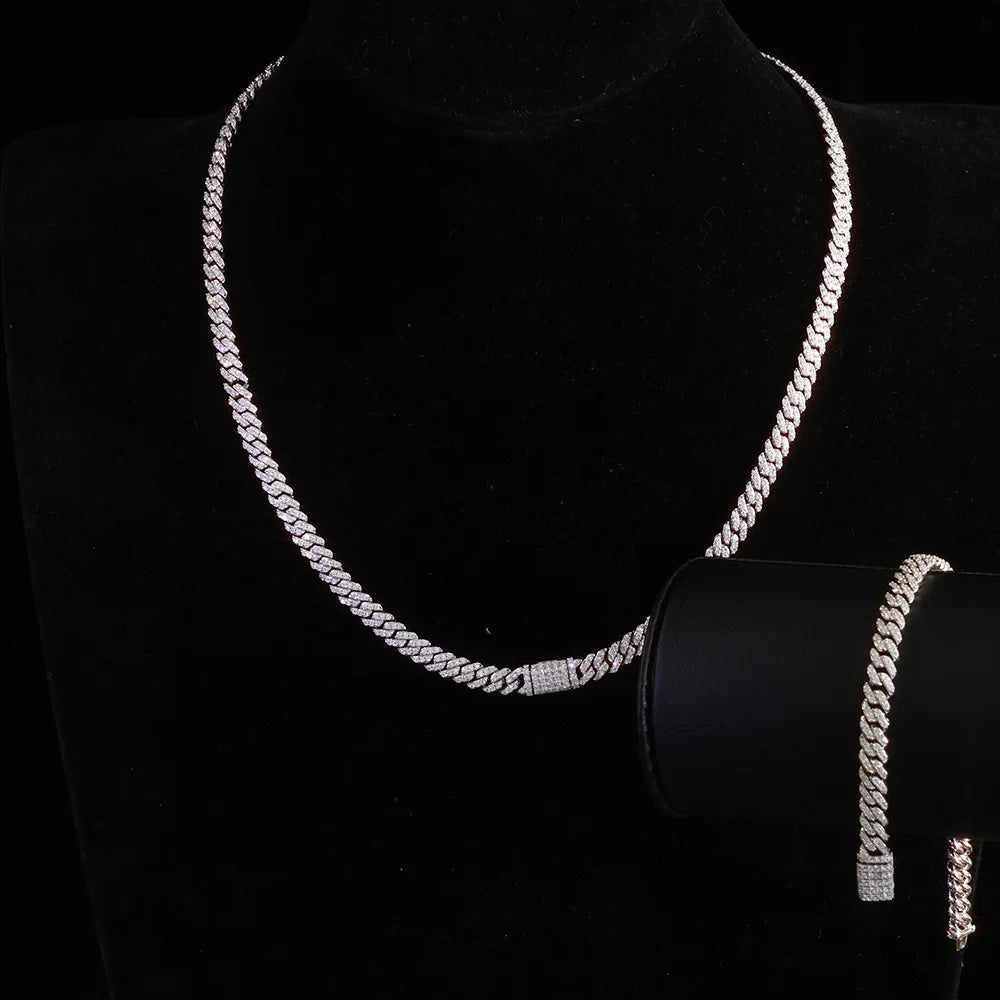 Fine 6MM VVS Moissanite Cuban Chain Hip Hop Jewelry for Women 925 Sterling Silver VVS Necklace Bracelet for Gift