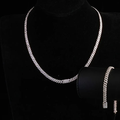 Fine 6MM VVS Moissanite Cuban Chain Hip Hop Jewelry for Women 925 Sterling Silver VVS Necklace Bracelet for Gift