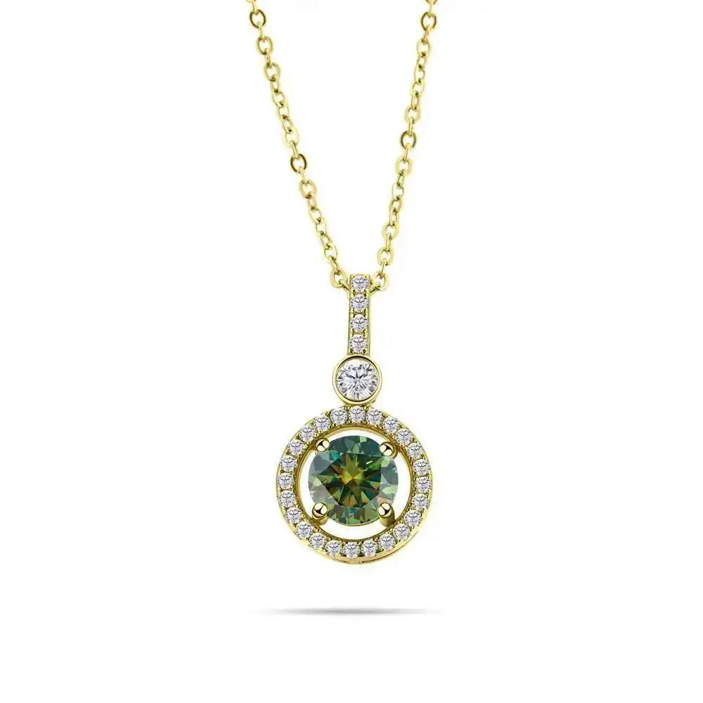 925 Sterling Silver Double Circle Halo Two Stone Drop Pendant Necklace Round Cut D VVS1 Multi Color Moissanite Fine Jewelry