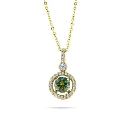 925 Sterling Silver Double Circle Halo Two Stone Drop Pendant Necklace Round Cut D VVS1 Multi Color Moissanite Fine Jewelry