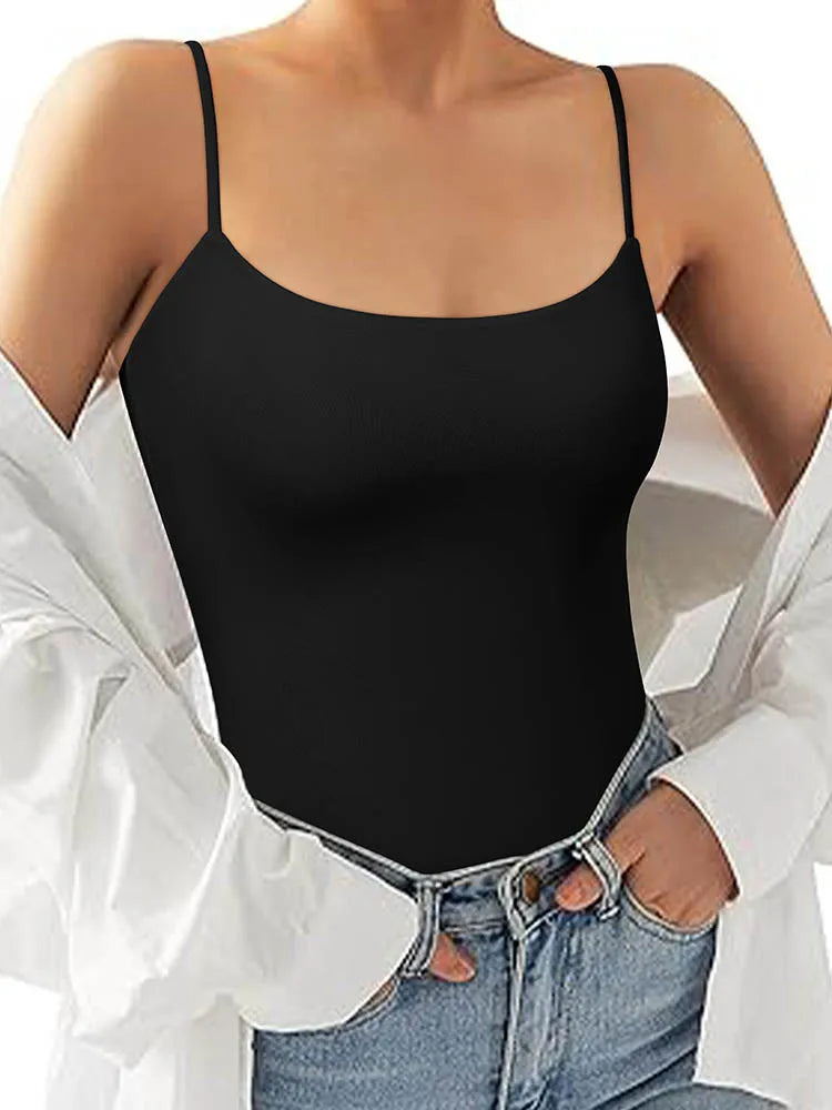 Women's Sexy Cami Thong Bodysuit Seamless High Elastic Spaghetti Strap Sleeveless Women's Tank Tops