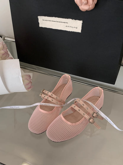 Women New Luxury Brand Hollow Ballet Flats Comfort Soft Soled Dance Shoe Sandals Flat Shoes Mules Loafers Designer Mesh