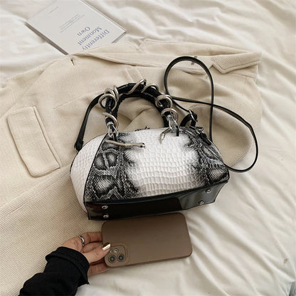 Crocodile Pattern Top-handle Shell Bag With Snake Hardware Wild Shoulder Crossbody Handbags MOODS Designer Luxury Bags For Women