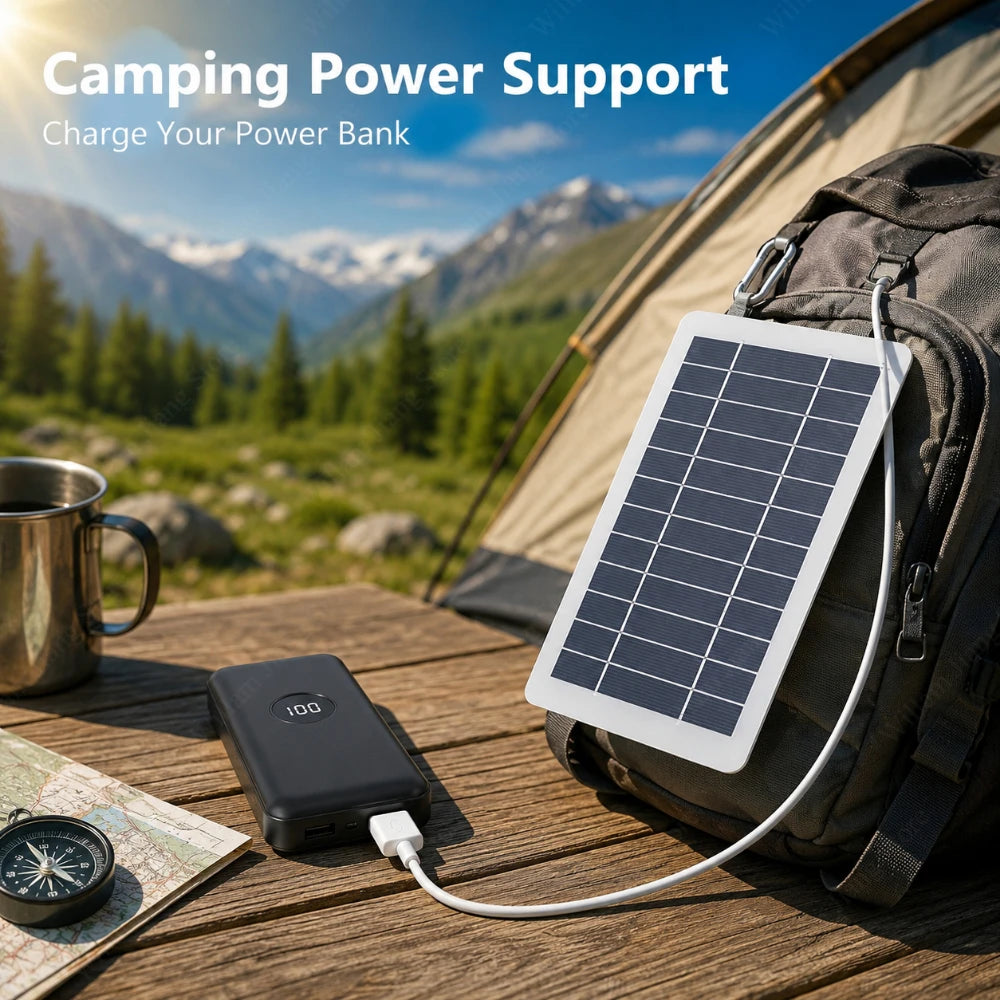 Outdoor USB Solar Charger Portable Solar Panel for Phone Fan Flashlight Power Bank Camping Hiking Fishing Travel Accessories