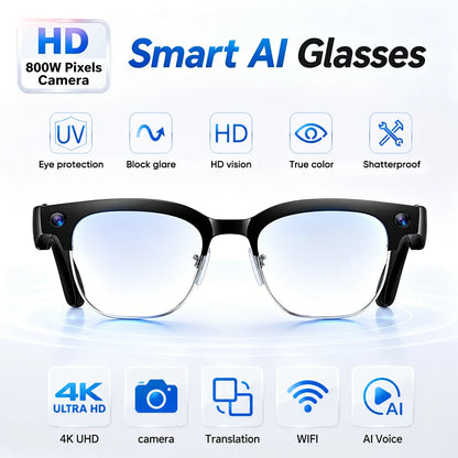 New AI Smart Glasses Various Language Translation 800W Pixel Camera Video Music Player Call Business 8K Color Change Glasses Men