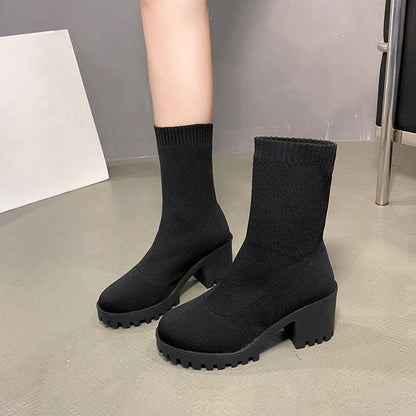 2025 new women luxury plus size women's boots couple socks shoes women's thick bottom casual knitted ankle boots size 35-43