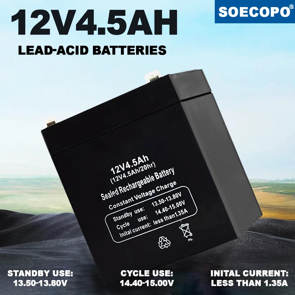 12V 4.5AH Maintenance Free Lead Acid Battery Solar Energy Storage For RV Camping Emergency Outdoor Solar System Household Use
