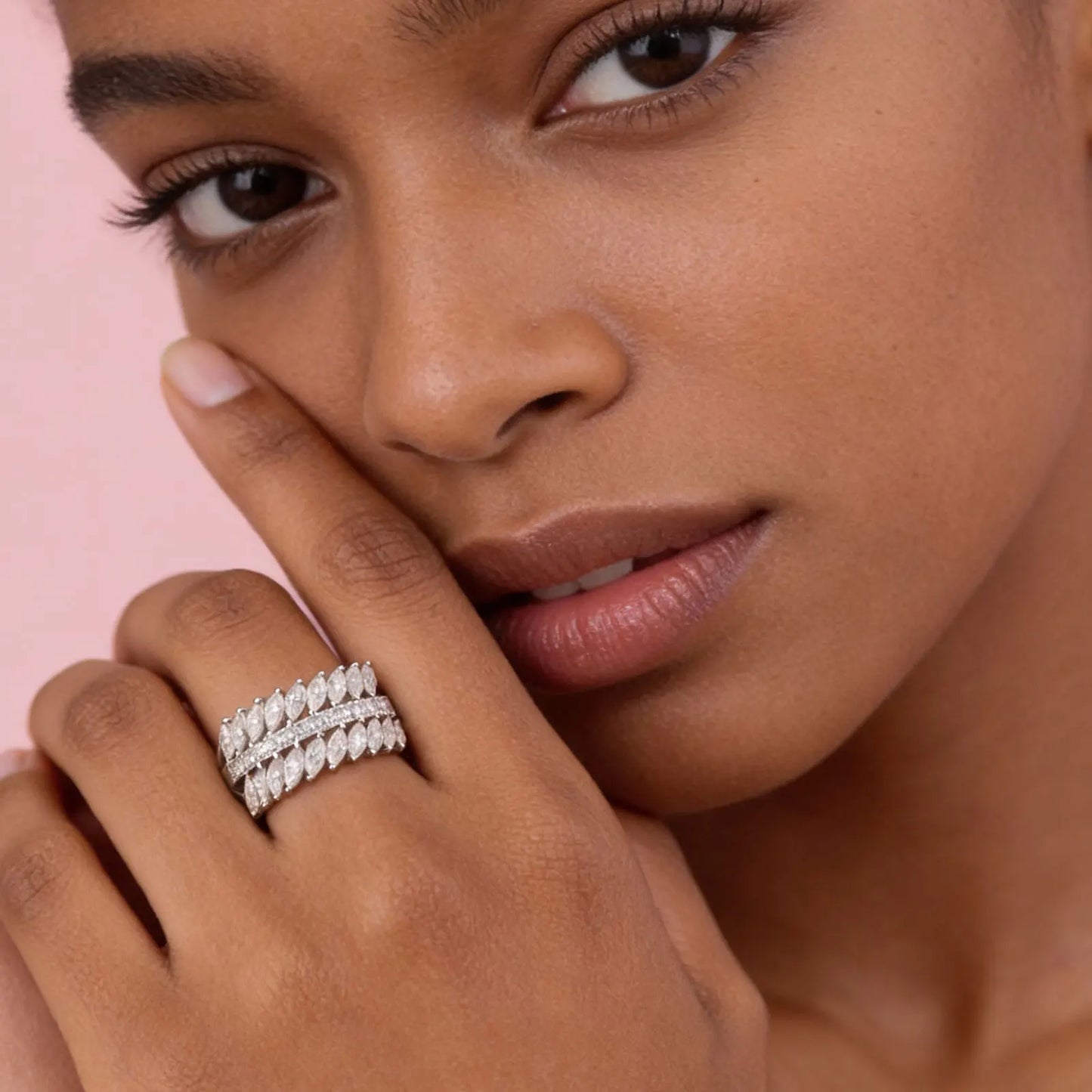 Newshe 925 Silver Marquise Moissanite Multi-Row Statement Rings for Women Bridal Elegant Wedding Engagement Band Luxury Jewelry