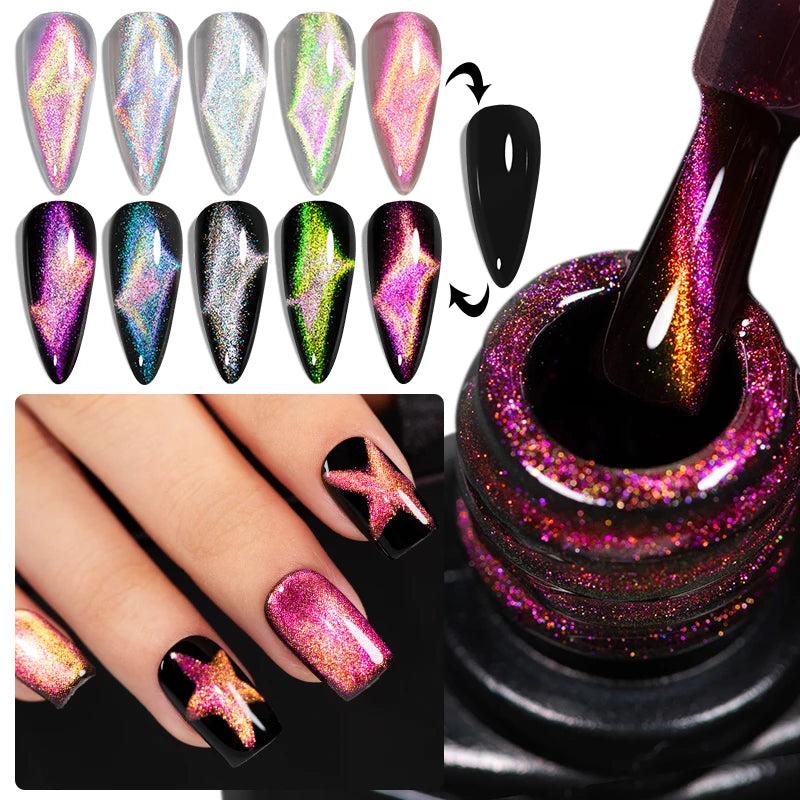 AWStorG 7.5ml Starlit Chameleon Cat Magnetic Gel Nail Polish Double Colors Semi Permanent UV Gel Varnish Need Black Base