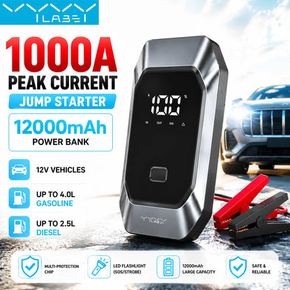 Vyvylabs 1000A Car Jump Starter 12000mAh Portable Battery Starter Emergency 12V Booster Starting Device Power Bank Jump Start