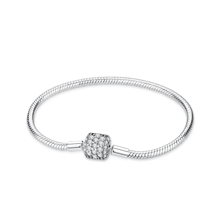 Original 925 Sterling Silver Bracelets Bangles Love Heart Clip Charms Beads Snake Chains For Women Rose Gold DIY Luxury Jewelry