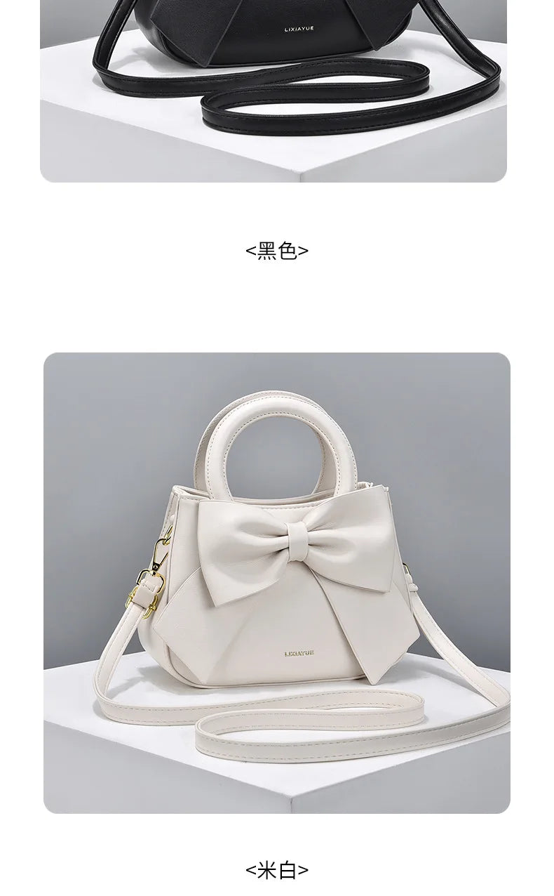 New Fashion Casual Handbags for Women Cute Bow Black White Blue PU Handbags Trendy Daily Shoulder Underarm Bags Bolsa Feminina