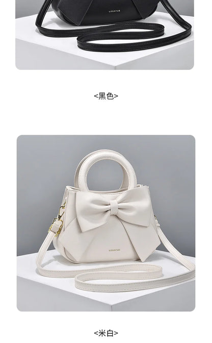 New Fashion Casual Handbags for Women Cute Bow Black White Blue PU Handbags Trendy Daily Shoulder Underarm Bags Bolsa Feminina