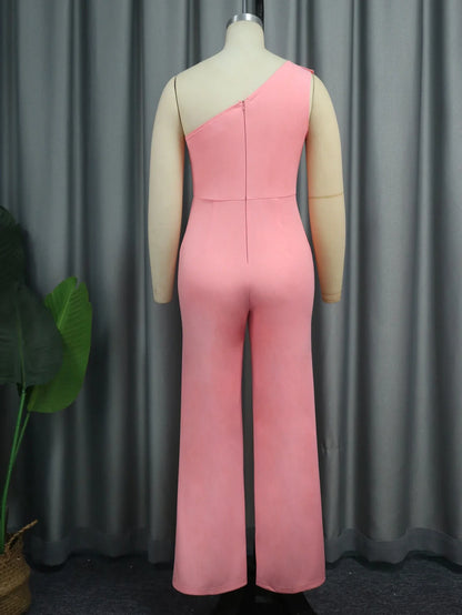 Women One Shoulder Jumpsuit Big Flowers Long Sexy Backless High Waist  Wide Leg Straight One Piece Classy Evening Party Rompers