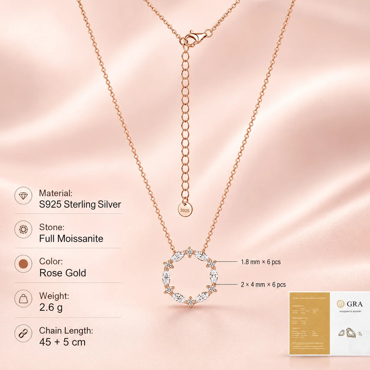 S925 Sterling Silver Moissanite Necklace for Women Marquise Flower Pendant Korean Style Jewelry GRA Certified