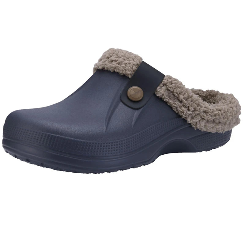 Smile Winter Fuzzy Slippers for Women Men Indoor Outdoor Fur Lined Clogs Waterproof Warm House Slippers Garden Clogs Light Shoes