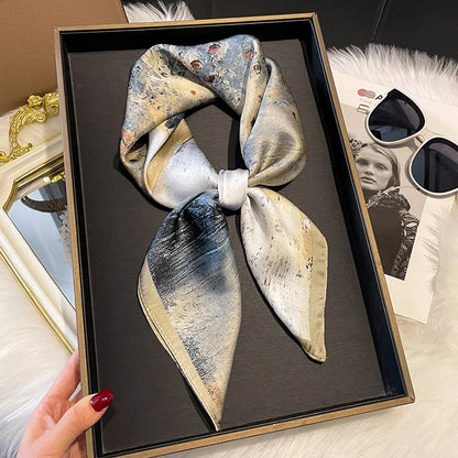 2025 Korean Satin Silk Scarf 70cm Square Women Fashion Shawl Wrap Neckerchief New Elegant