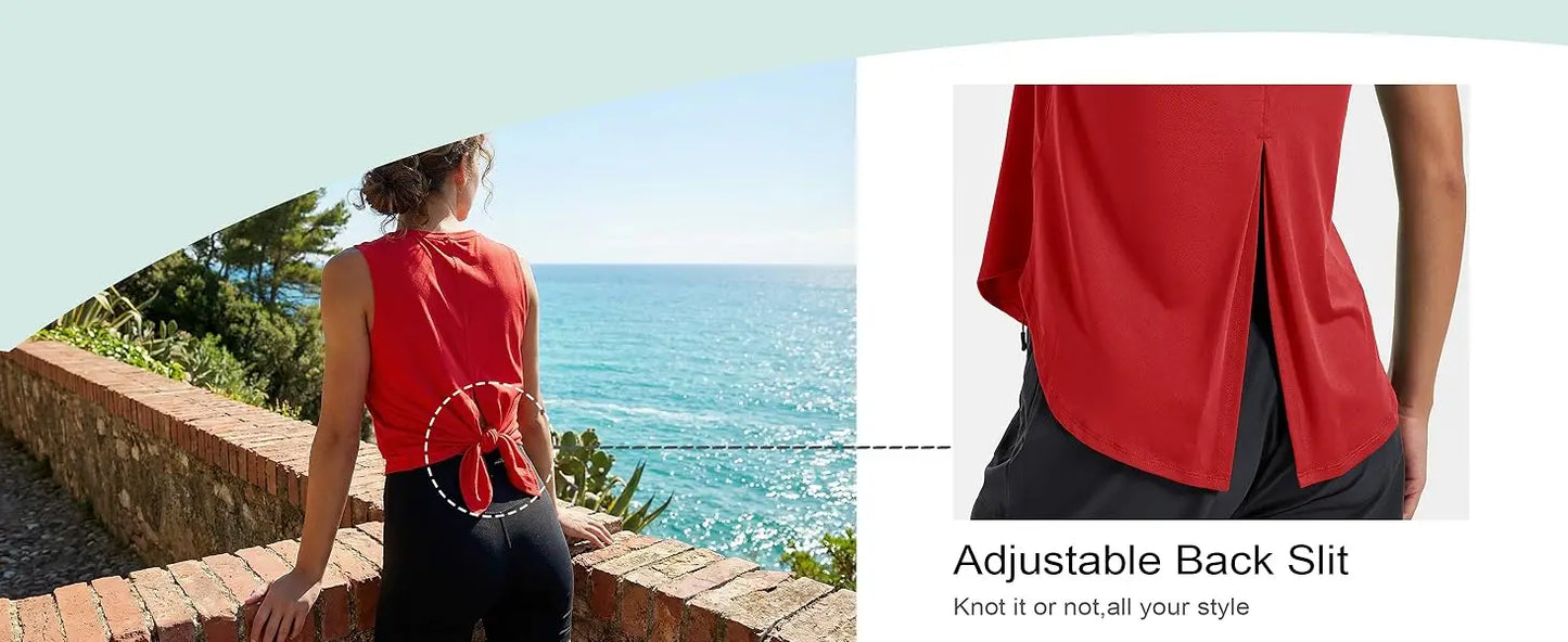 TACVASEN Quick Dry Women's Tank Top UPF 80+ UV Protection Tie Back Sports Vest Moisture Wicking Yoga Fitness Sleeveless T-shirt