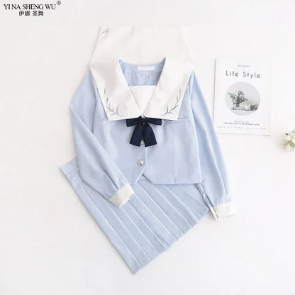 Japanese School JK Uniform Long Short Sleeve Shirt Pleated Skirt Suits Teenage Girls Cheerleading Chorus Party Sailor Uniforms