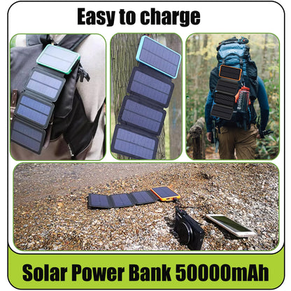 50000mAH Solar Power Bank Folding Solar Panels 5V 2A USB Output Portable Outdoor Camping Sun Power For IPhone Android