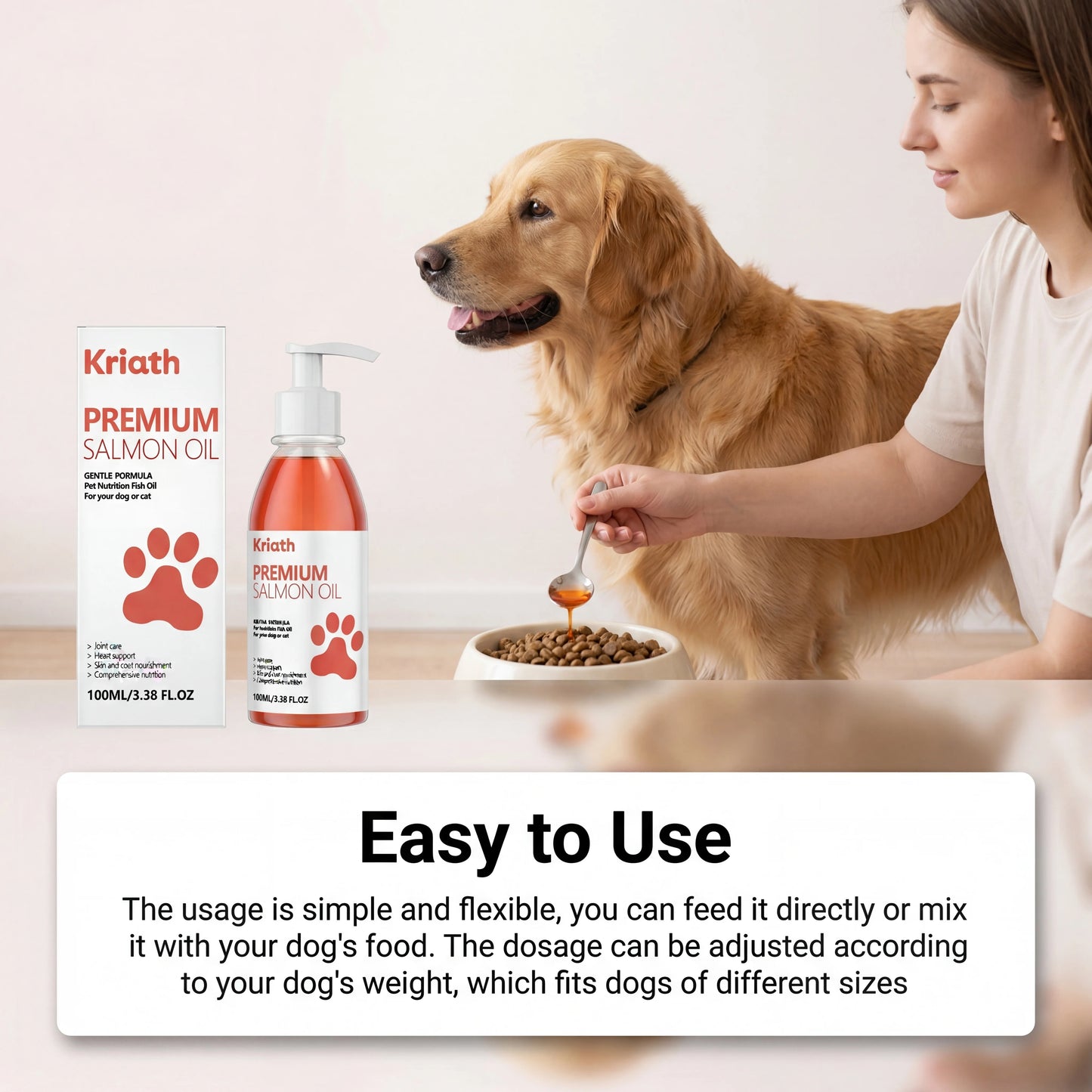 100ml Pure Salmon Oil for Dogs and Cats Omega 3 Fatty Acids Liquid Skin and Coat Supplement Joint Support Pet Health Supplies