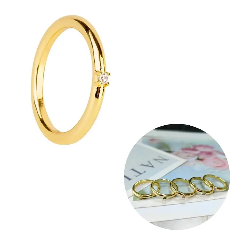 24K Gold Plated Colorful Crystal Gold Rings Turquoise Engagement Wedding Anniversary Ring Light Luxury Fashion Jewelry Gifts A40