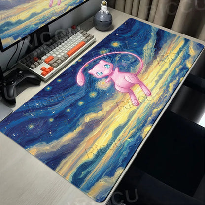 Kawaii P-Pokemon Mewtwo Purple Pattern Gaming Mouse Pads XXL Anti-Slip Rubber Keyboard Desk Mats PC Gamer Accessories Table Pads