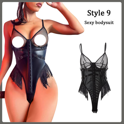 Sexy Women Lingerie Babydoll Underwear PU Leather Dress Erotic Lingerie Sex Costumes Erotic Dress Sex Clothes Dance Clubwear