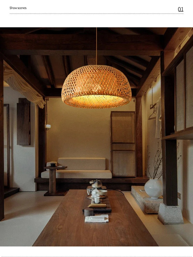 2025 Newest Bamboo Pendant Lamps Ceiling Lights Rattan Wicker Lustre Hand Knit Braiding Suspended Home Dining Braided Decor Hot